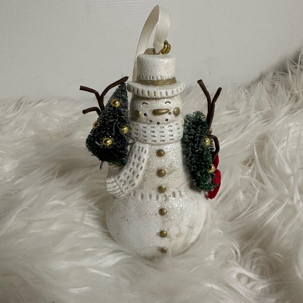 Demdaco White and Green Snowman Holiday Ornament